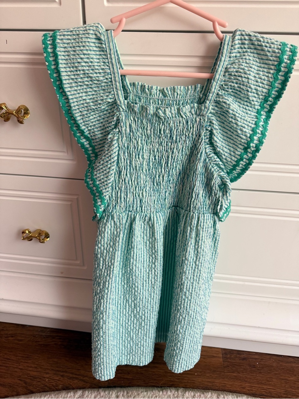 Zara Mint Aqua Smocked Dress with Ruffle Sleeves